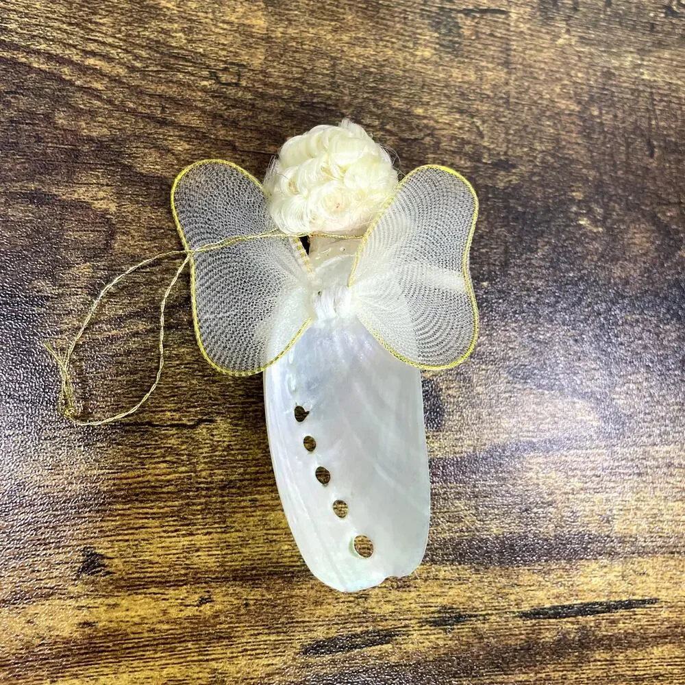 Angel Abalone Shell Christmas Ornament‎ Handmade Pearlized Polished Seashell